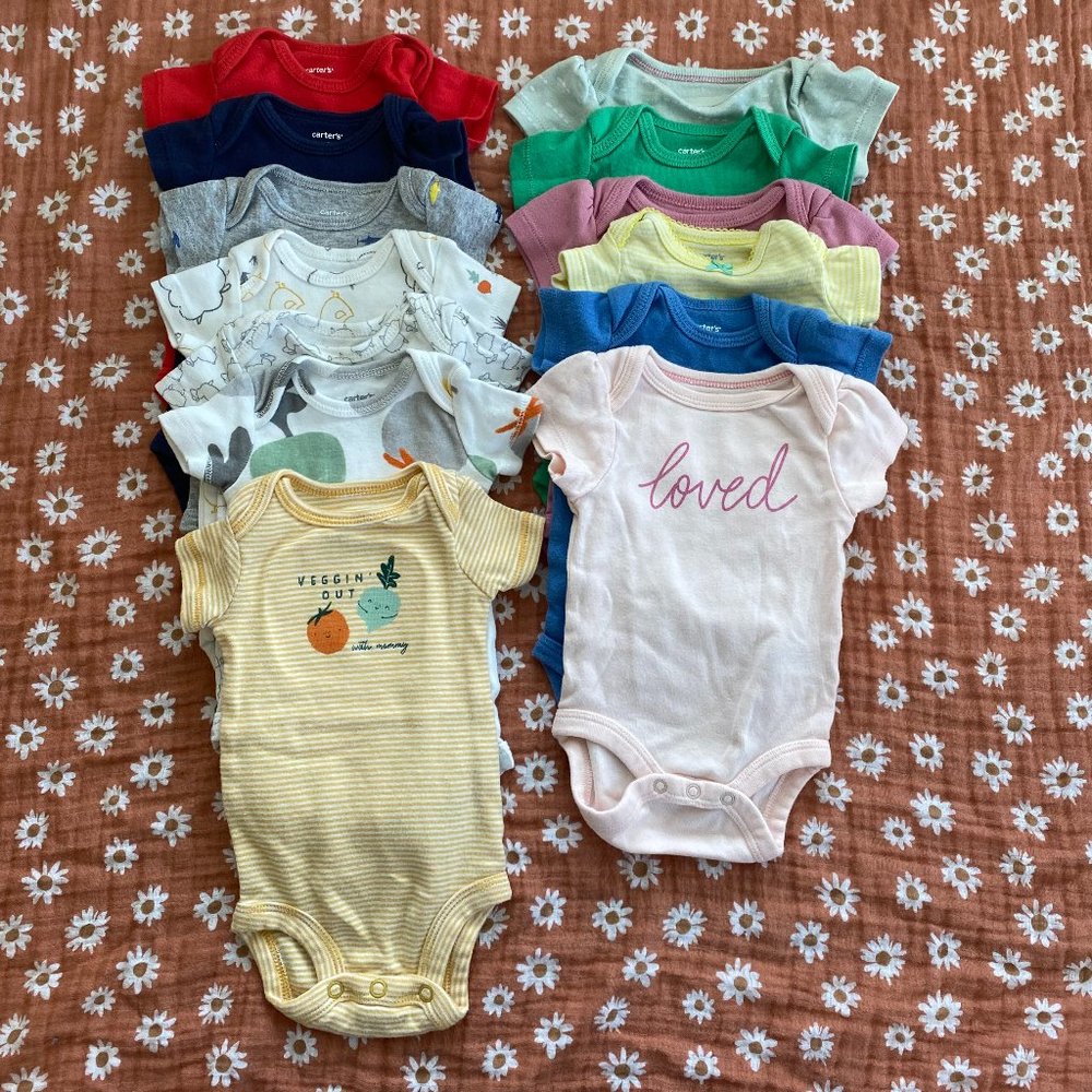 Lot of 13 Carters Newborn Short Sleeve Onesie Bodysuits